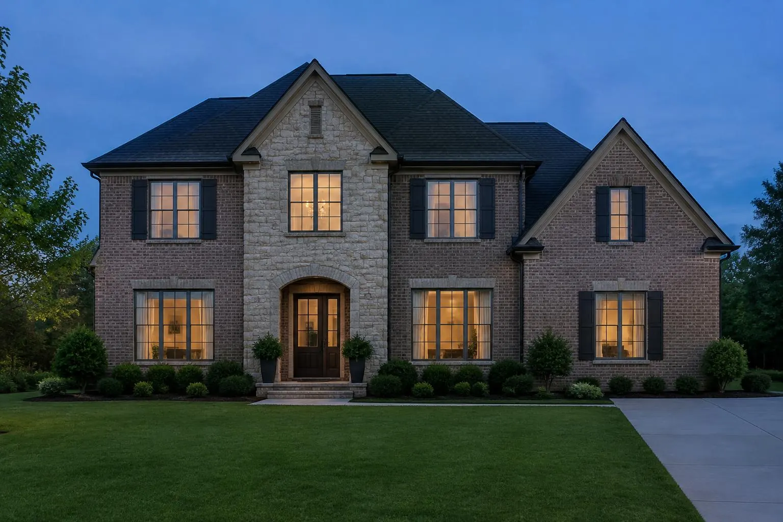Home before exterior lighting — illustrative concept